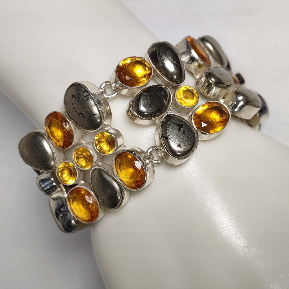 Artisan Crafted Sterling Silver/Citrine/Apache Gold Bracelet